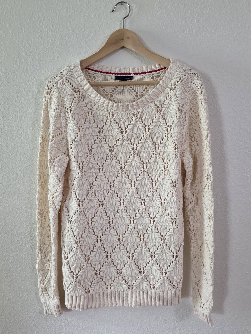 Tommy Hilfiger Cream Open-Knit Scoop Neck Sweater